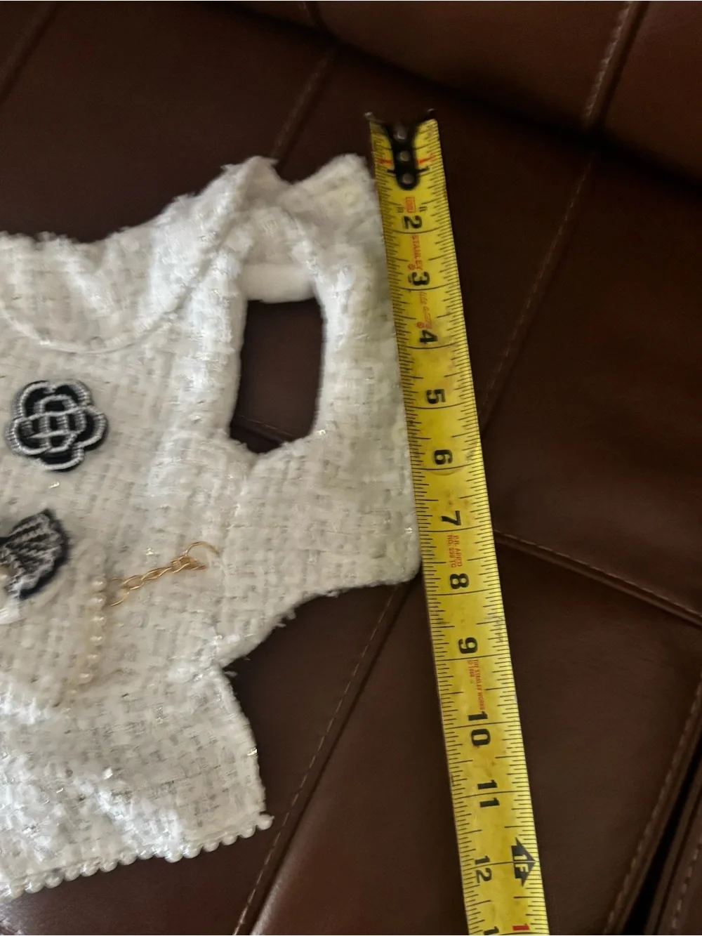 Elegant White Tweed Decorative Pet Vest with Pearl Accents